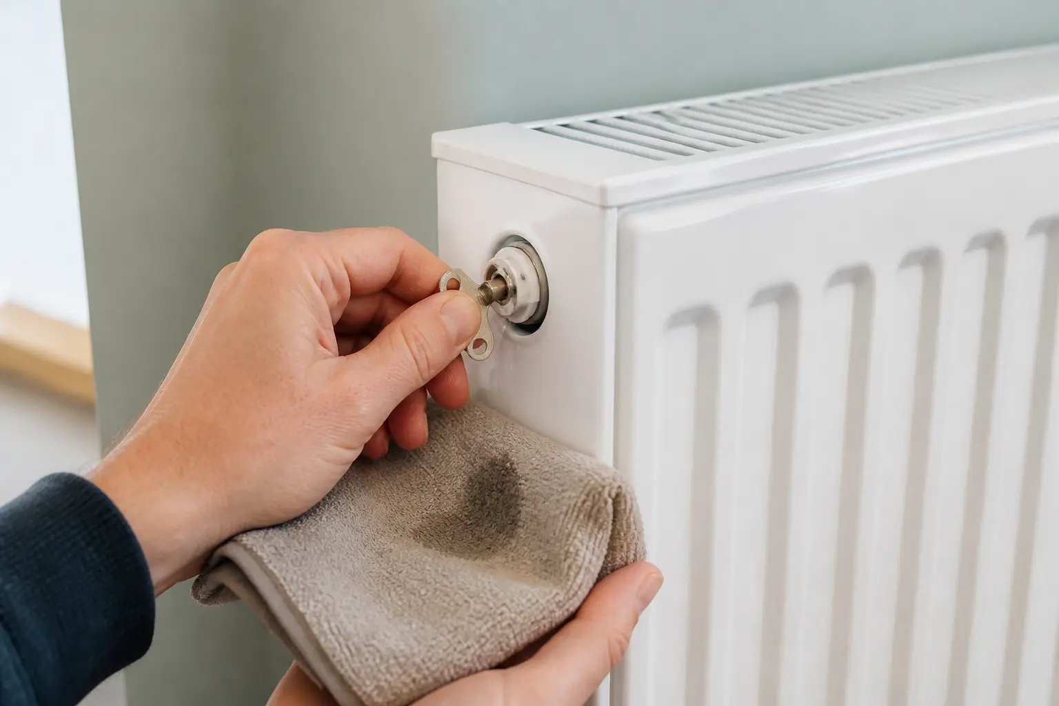 Purger un radiateur avec une clé et un chiffon