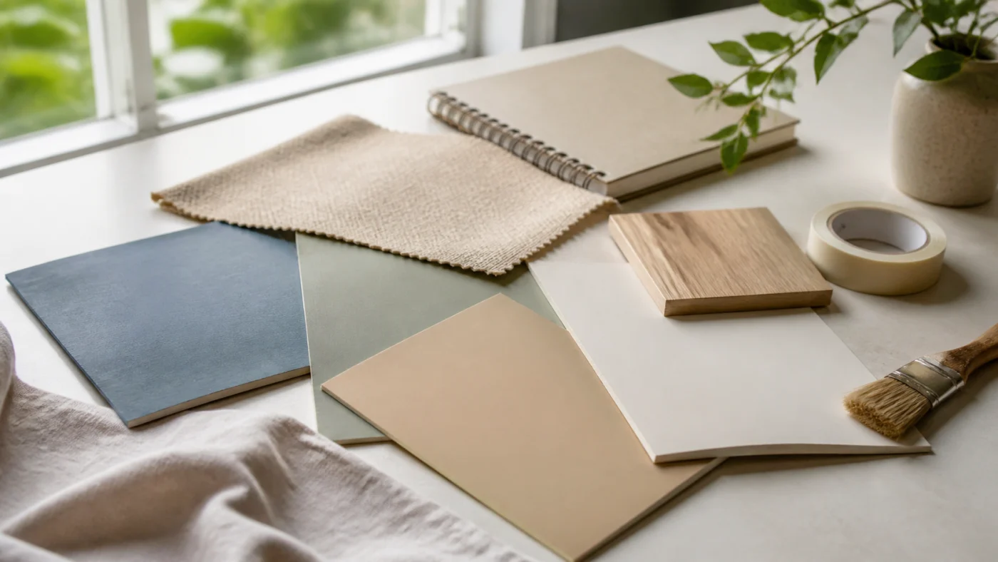 Échantillons de peinture et matières pour composer une palette