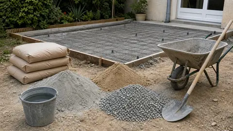 Matériaux pour doser le béton d’une dalle extérieure