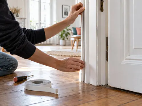 Pose d'un joint adhésif anti-claquement sur le dormant d'une porte intérieure