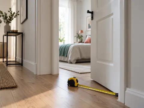 Mètre souple posé près d'une porte pour mesurer l'espace entre le vantail et le dormant