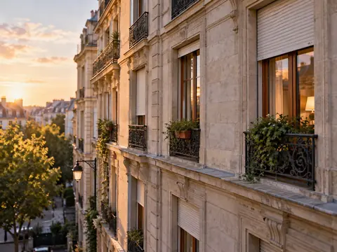 Façade d'immeuble ancien avec fenêtres et volets alignés
