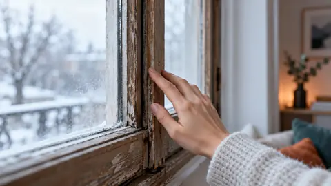 Vérification d'un joint de fenêtre en hiver