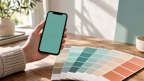 Comparaison entre la couleur affichée par un téléphone et un nuancier papier