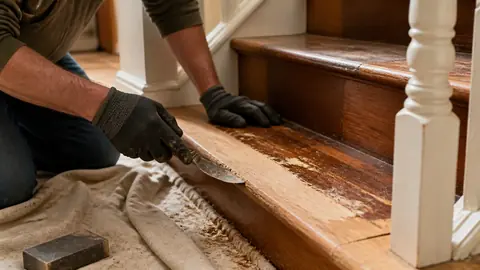 Décapage prudent d une marche d escalier en bois