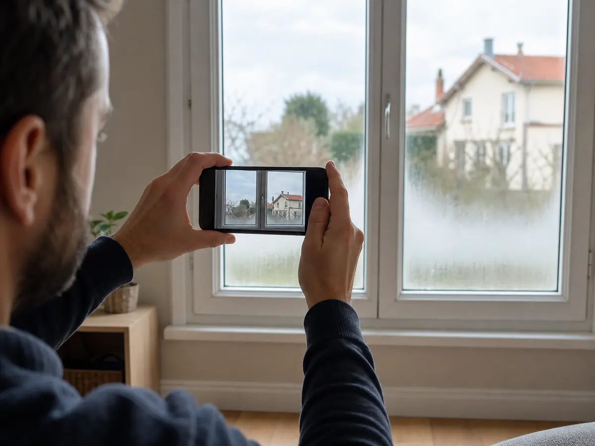 Fenêtre condensée photographiée au smartphone avec un cadrage facile à reproduire