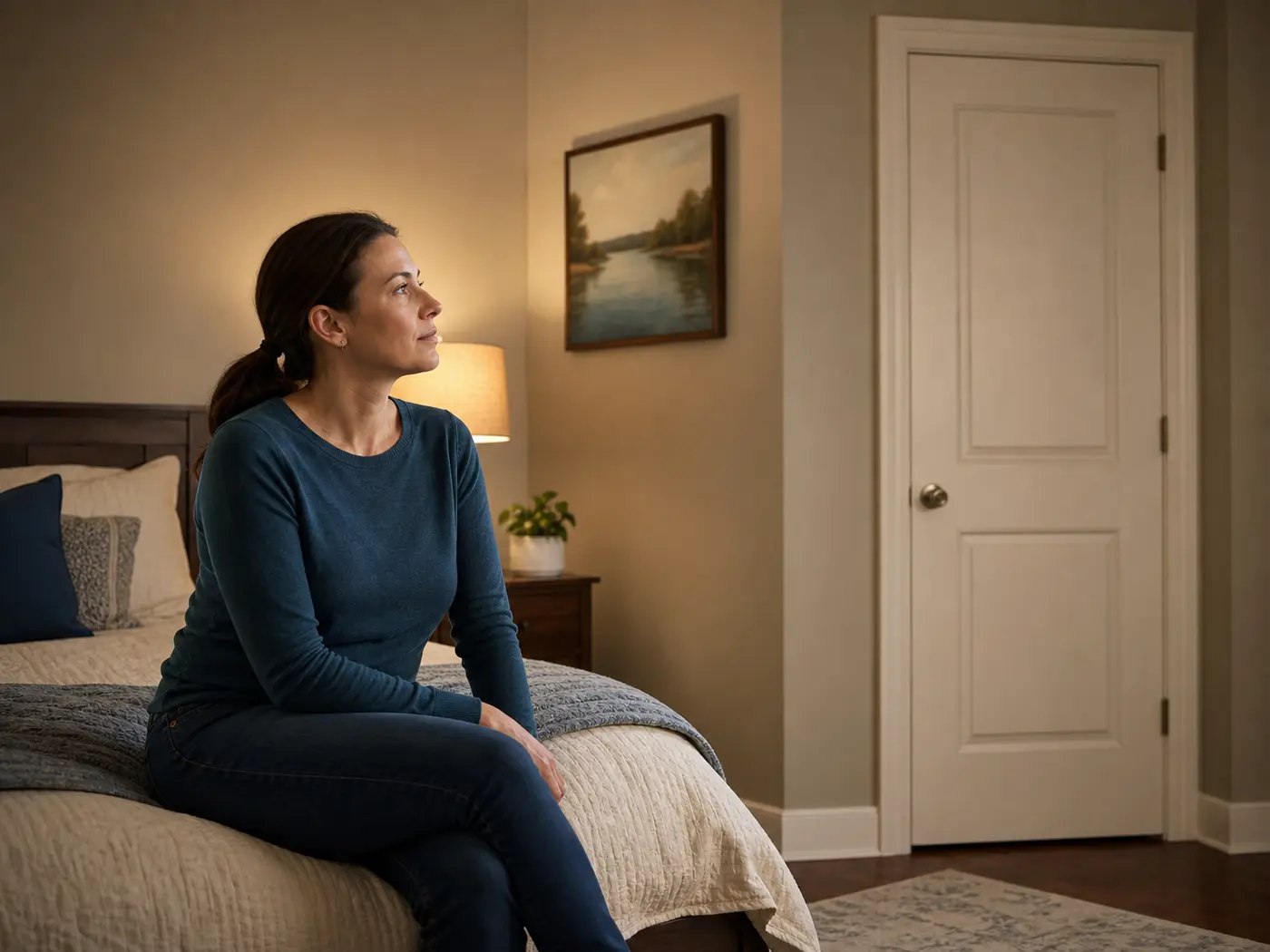 Personne vérifiant depuis une chambre porte fermée si l’alarme est audible